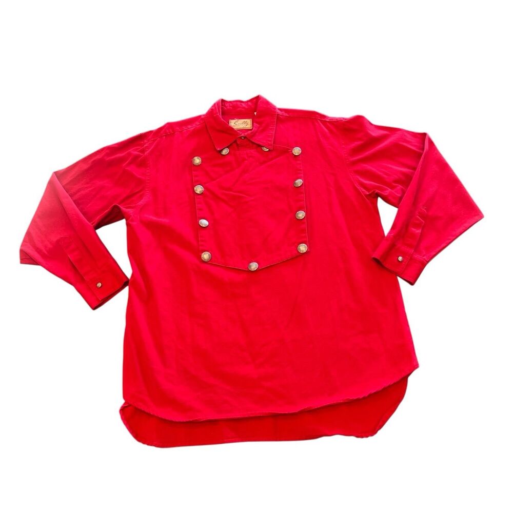 Scully Men's Cotton Cavalry Rangewear Front Bib Western Shirt Red Size Large